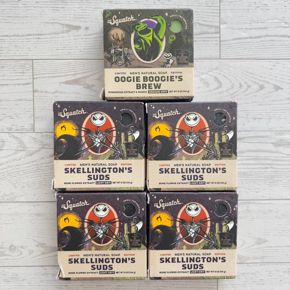 (5) DR. SQUATCH All Natural Bar Soap - Oogie Boogie's Brew & Skellington Suds